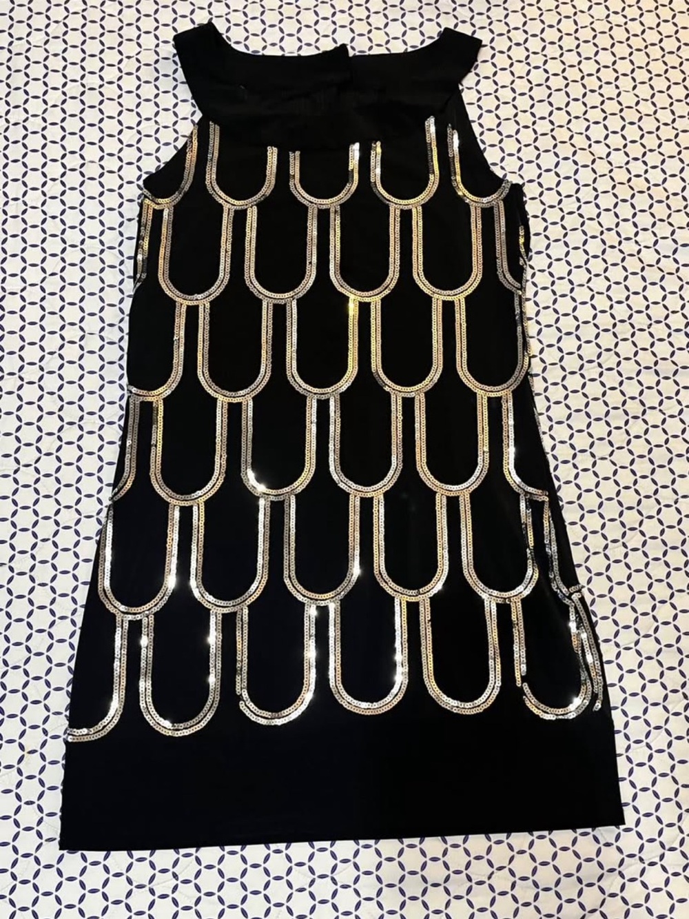 Dressbarn Collection Size 8 Black Sequin Shift Dress Gold Silver Cocktail Party